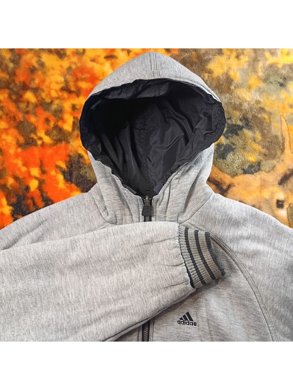 Adidas L Reversible Hoodie Jacket Gray and Black Full Zip